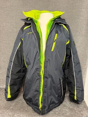 Weatherproof Kids Puffers Jacket in Charcoal with Neon Lime Accents
